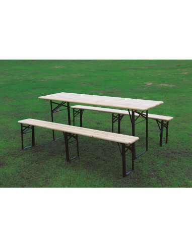 CONJUNTO 2 BANCOS+MESA. MADERA/ACERO