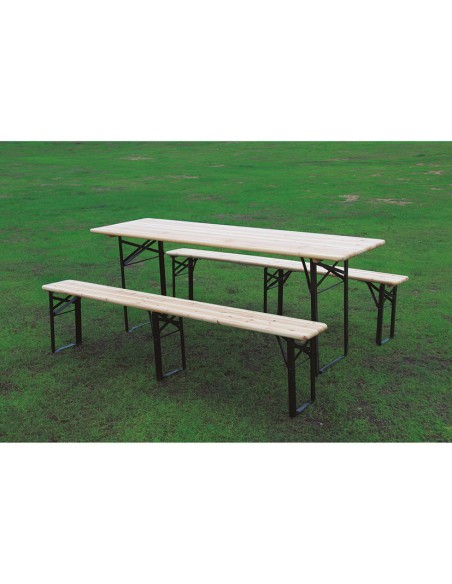 CONJUNTO 2 BANCOS+MESA. MADERA/ACERO