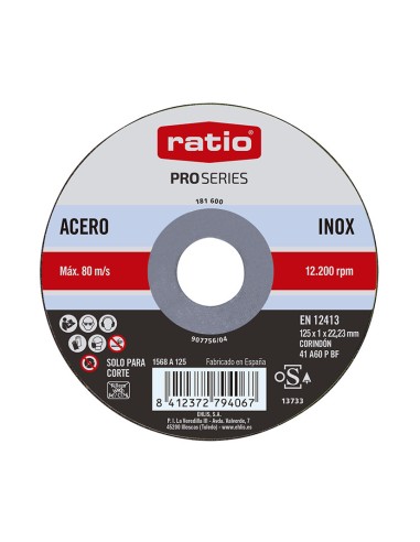 DISCO CORTE INOX/METAL 125X1  RATIO+