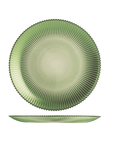 PLATO HONDO VIDRIO GROOVE VERDE 22CM.