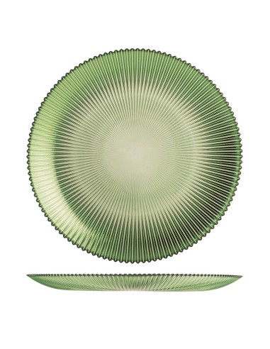 PLATO POSTRE VIDRIO GROOVE VERDE 21CM.