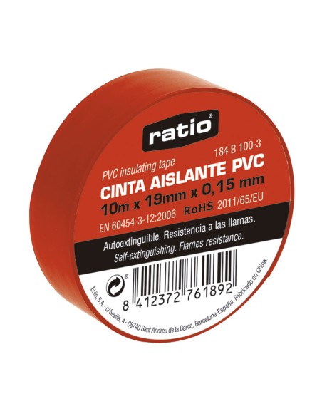 CINTA AISLANTE 19X10M ROJA  0,15MM