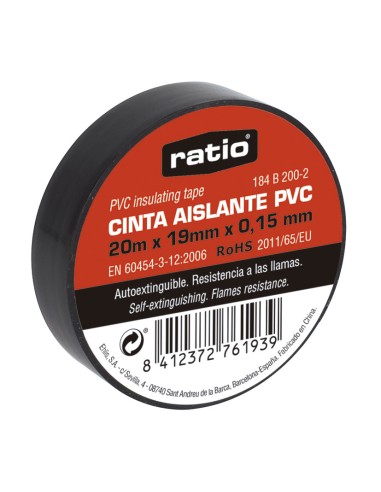 CINTA AISLANTE 19X20M NEGRA  0,15MM
