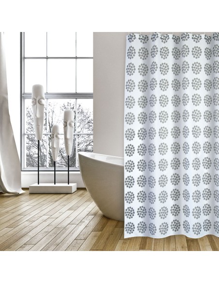 CORTINA BAÑO POLIEST.180X200 BEGONIA GRI