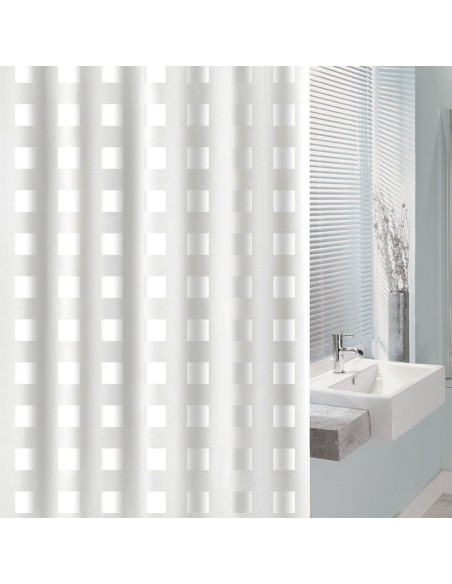 CORTINA BAÑO PVC 180X200CM.CUADRO BCO.