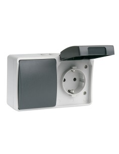 INT./ CONMUTADOR + BASE ENCHUFE GRIS