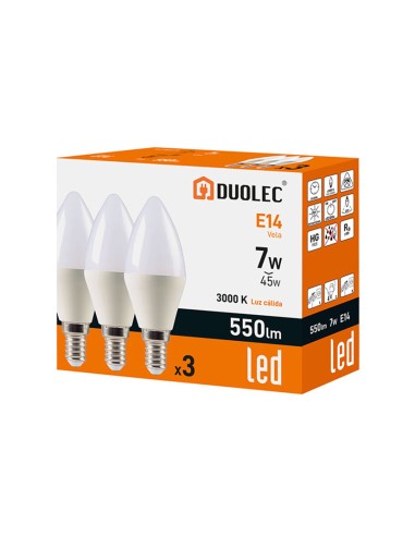 PACK 3 VELA LED DUOLEC 7W 3000K 550LM