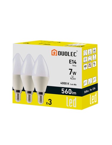 PACK 3 VELA LED DUOLEC 7W 4000K 560LM