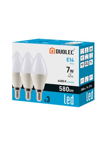PACK 3 VELA LED DUOLEC 7W 6400K 580LM