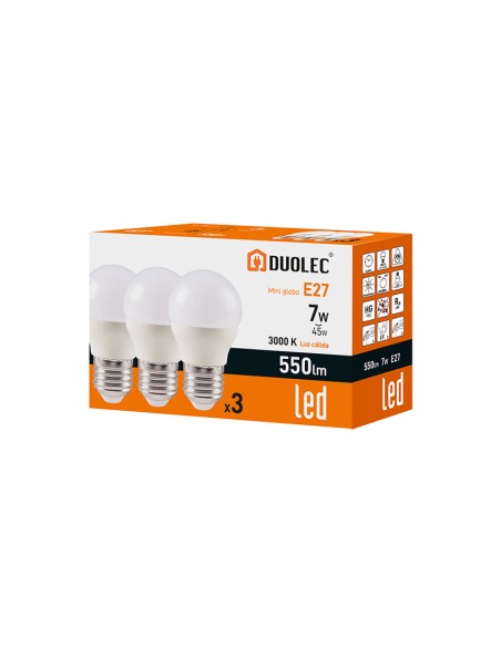 PACK3 MINI GLO LED DUOLEC 7W 3000K 550LM