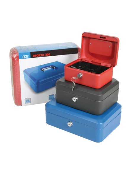 CAJA CAUDAL. C/BAN. AZUL. 25x18xh9  cm.