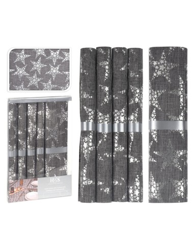 SET 4 MANTEL INDIV.+CAMINO MESA GRAFITO