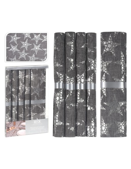 SET 4 MANTEL INDIV.+CAMINO MESA GRAFITO