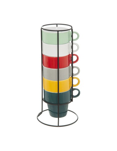 MUG COLORES 6 UN. C/SOPORTE SOBREMESA