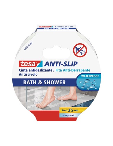 CINTA ANTIDESLIZANTE BAÑO 25MM-5M TRANP.