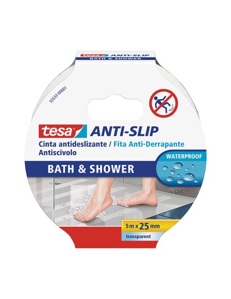CINTA ANTIDESLIZANTE BAÑO 25MM-5M TRANP.