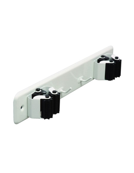 CUELGA ESCOBAS C/RODILLOS. DOBLE. BLANCO