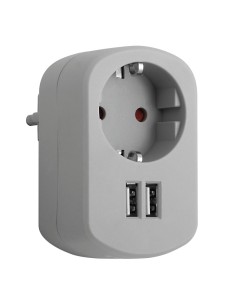BASE ENCHUFE CON 2 TOMAS USB 2.1A GRIS