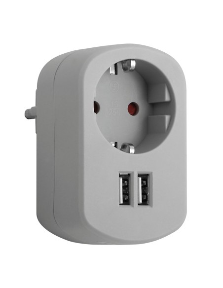 BASE ENCHUFE CON 2 TOMAS USB 2.1A GRIS
