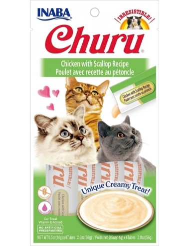 Churu Golosina Húmeda de Pollo con Vieira para Gatos 4x14 gr